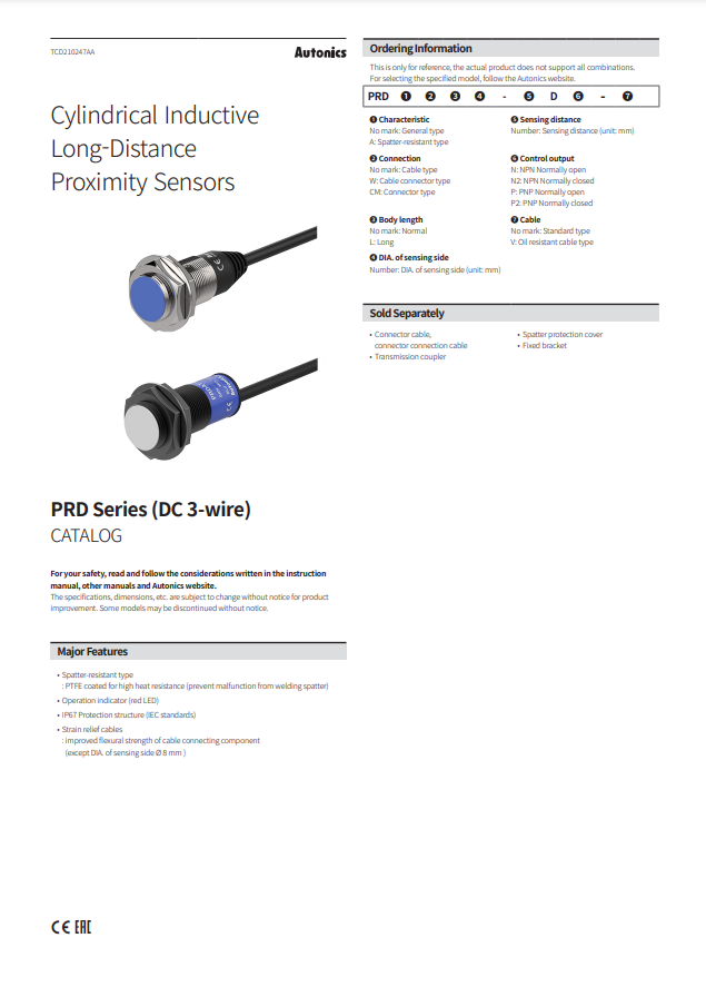 AUTONICS PRD (DC 3-WIRE) CATALOG PRD SERIES (DC 3-WIRE): CYLINDRICAL INDUCTIVE LONG-DISTANCE PROXIMITY SENSORS